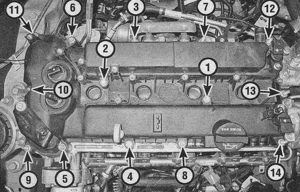 Ford Edge Four-cylinder engine_Valve cover - removal and installation_Valve cover bolt tightening sequence - 2018 and earlier model shown