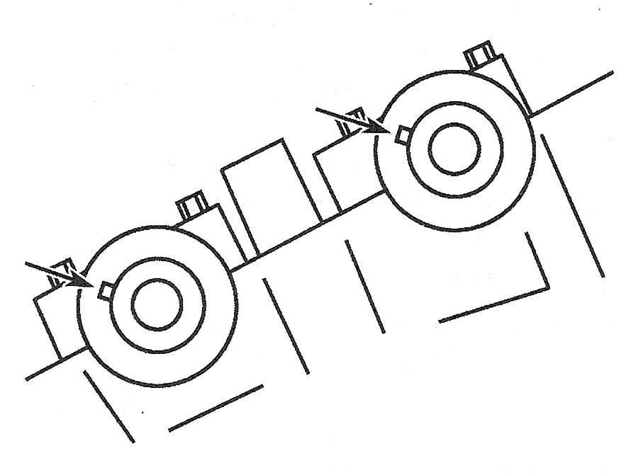 Ford Edge V6 engines_Camshafts and tappets/roller followers and lash adjusters - removal, inspection and installation_Rear (right) bank camshaft timing marks (keyways) in the neutral position — 2010 and earlier engines