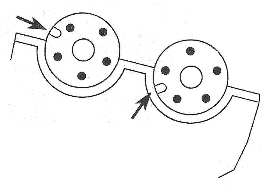 Ford Edge V6 engines_Camshafts and tappets/roller followers and lash adjusters - removal, inspection and installation_When installing the front (left) side cylinder head camshafts, position the D-slot pins like this - 2.7L engine