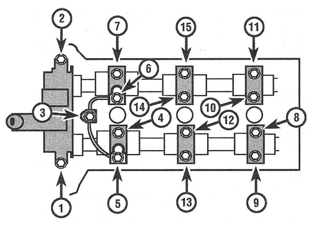 Ford Edge V6 engines_Camshafts and tappets/roller followers and lash adjusters - removal, inspection and installation_Camshaft bearing cap tightening sequence — 2011 and later models